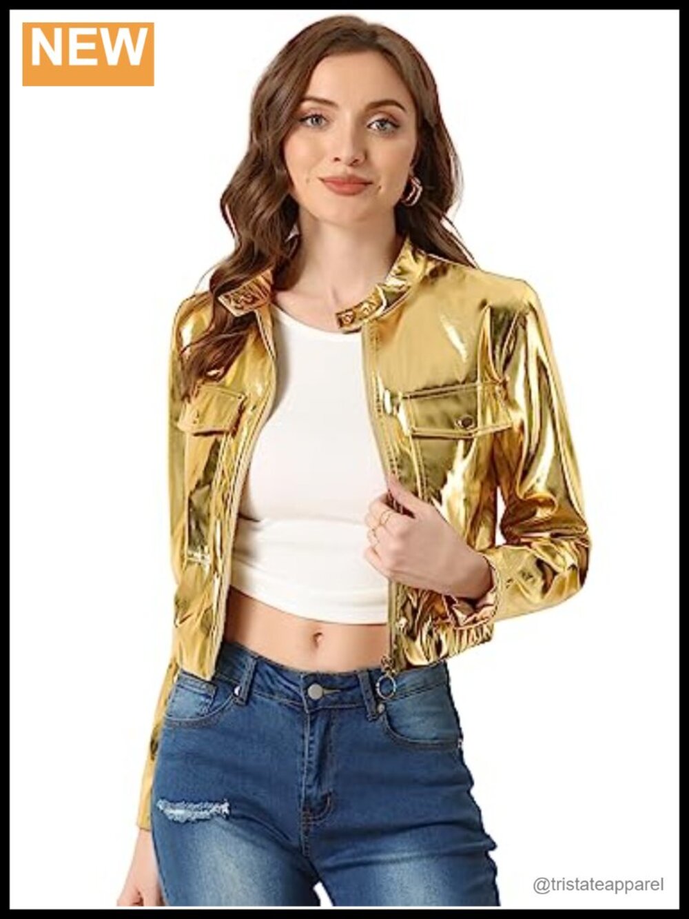 Allegra K Women's Halloween Glitter Metallic Moto Jacket Crop Zip Up